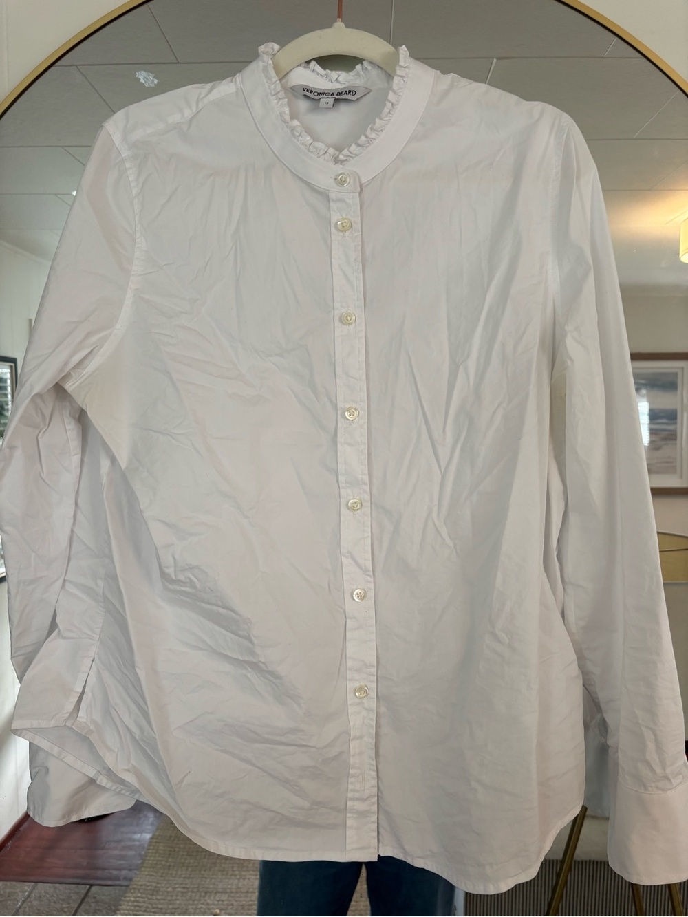 Veronica Beard White Ruffle-Trim Button-Front Shirt - Picture 2 of 5